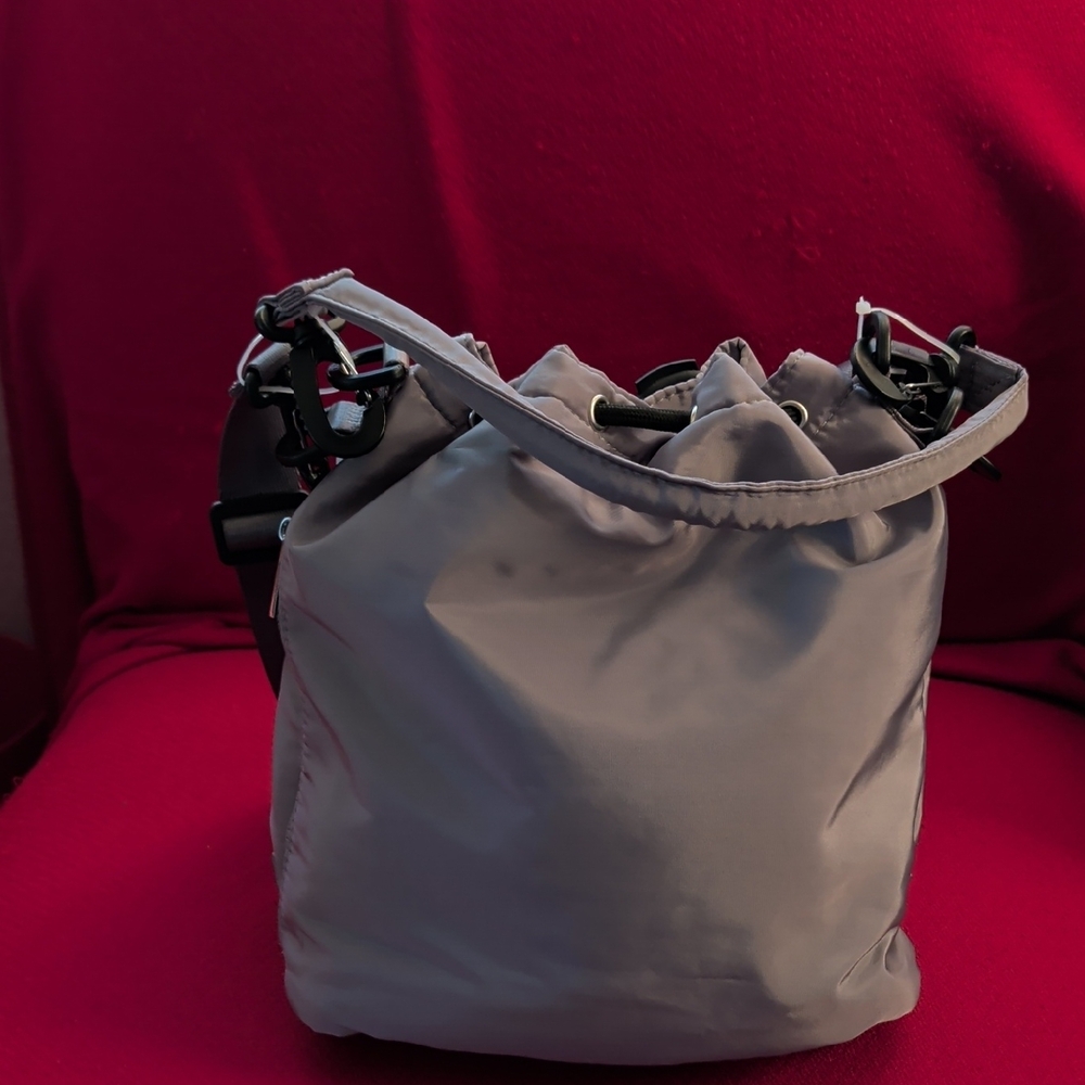 BearPaw Light Gray Drawstring Bucket Shoulder Bag - Picture 2 of 3